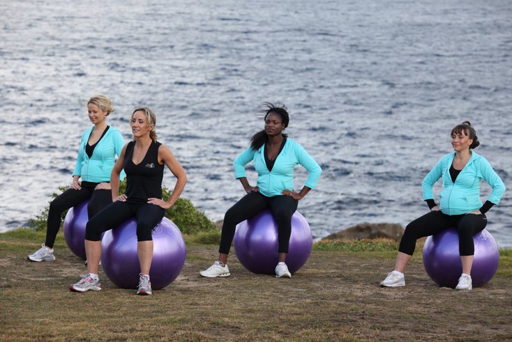 Four Fitmums on exercise balls